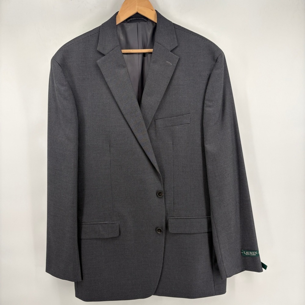 Lauren Ralph Lauren Mens Grey Micro Houndstooth Stretch Blazer Jacket 48L NWOT